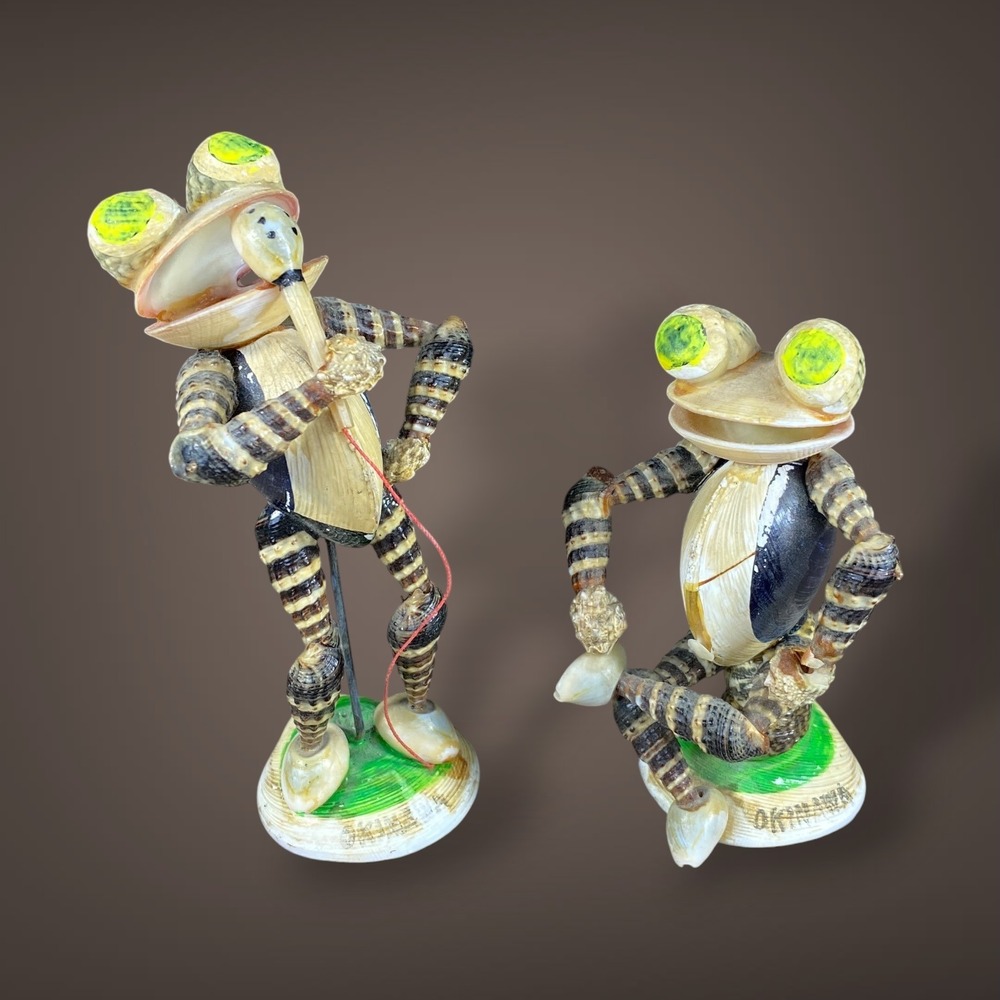 Okinawa Shell Frog Band Set Vintage 1940s Tourist Souvenir‎ Japan Tiki Bar Decor
